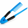 Peine alisador en V para plancha de cabello con mango ergonómico resistente al calor.