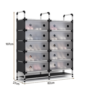Zapatero organizador doble de 10 compartimentos con puertas translúcidas, ideal para organizar zapatos y ahorrar espacio en el hogar.