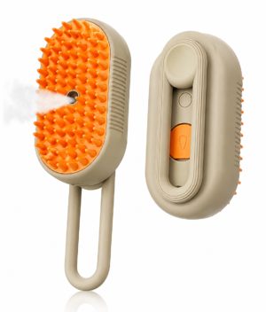 Cepillo vaporizador recargable USB para perros y gatos con cerdas de silicona.