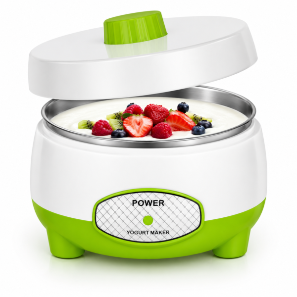 Máquina automática para hacer yogurt casero de 1 litro con recipiente de acero inoxidable.